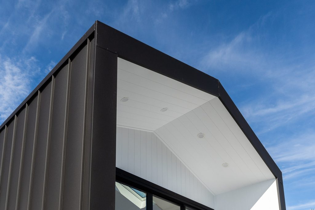 Exterior of HOMElife Pods modular building with Colorbond cladding in monument matt