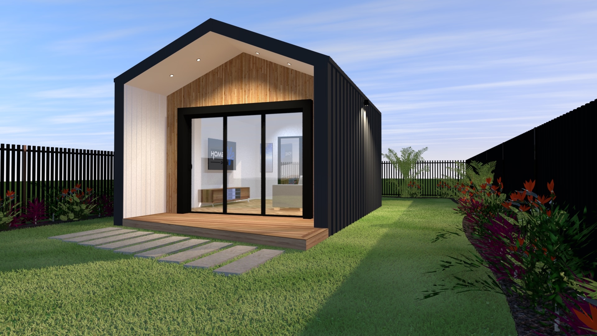 3d render of HOMElife Pods contemporary barn pod design.