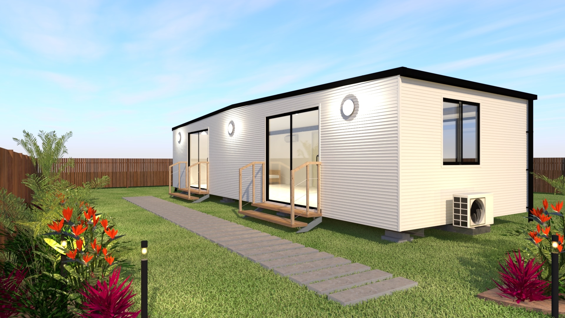 3d render of HOMElife Pods Classic facade with colorbond cladding.