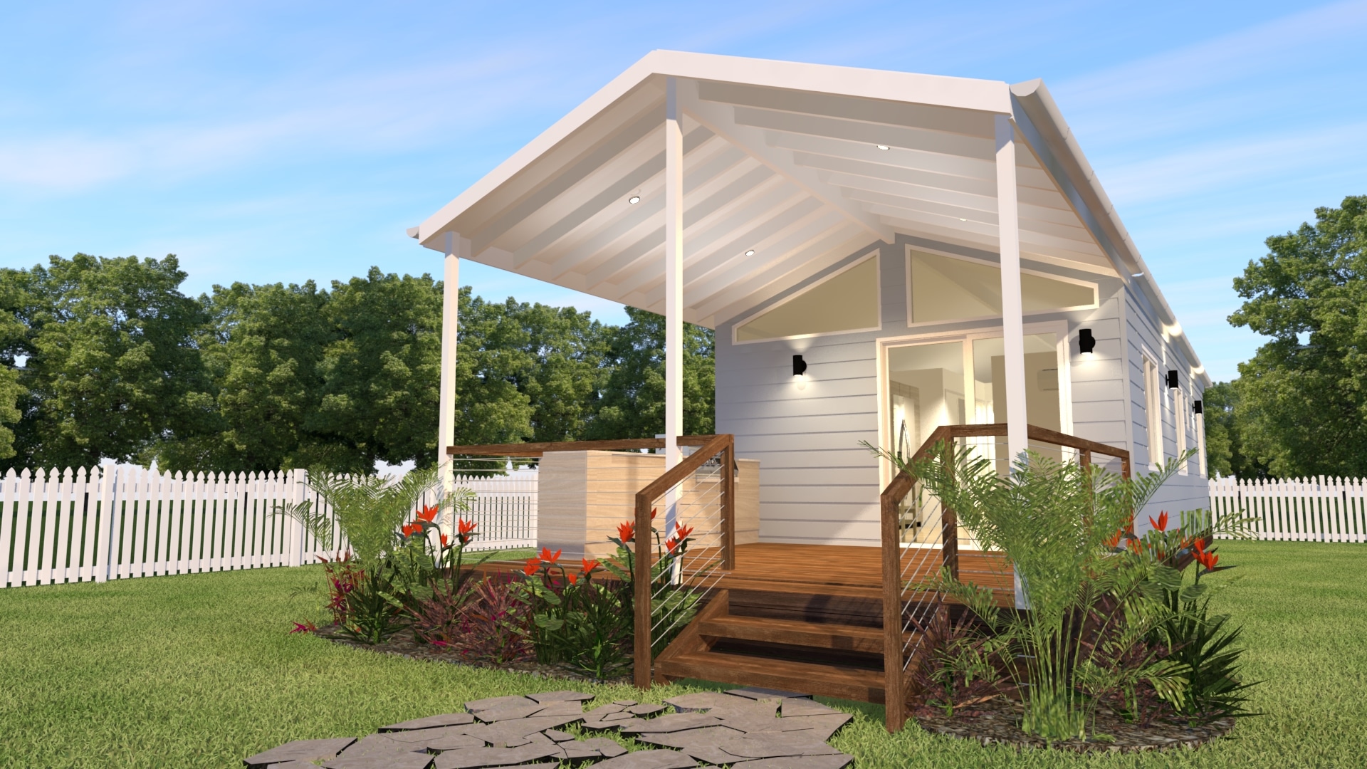 3d render of HOMElife Pods modular cabin 4, perfect for holiday and tourist parks.