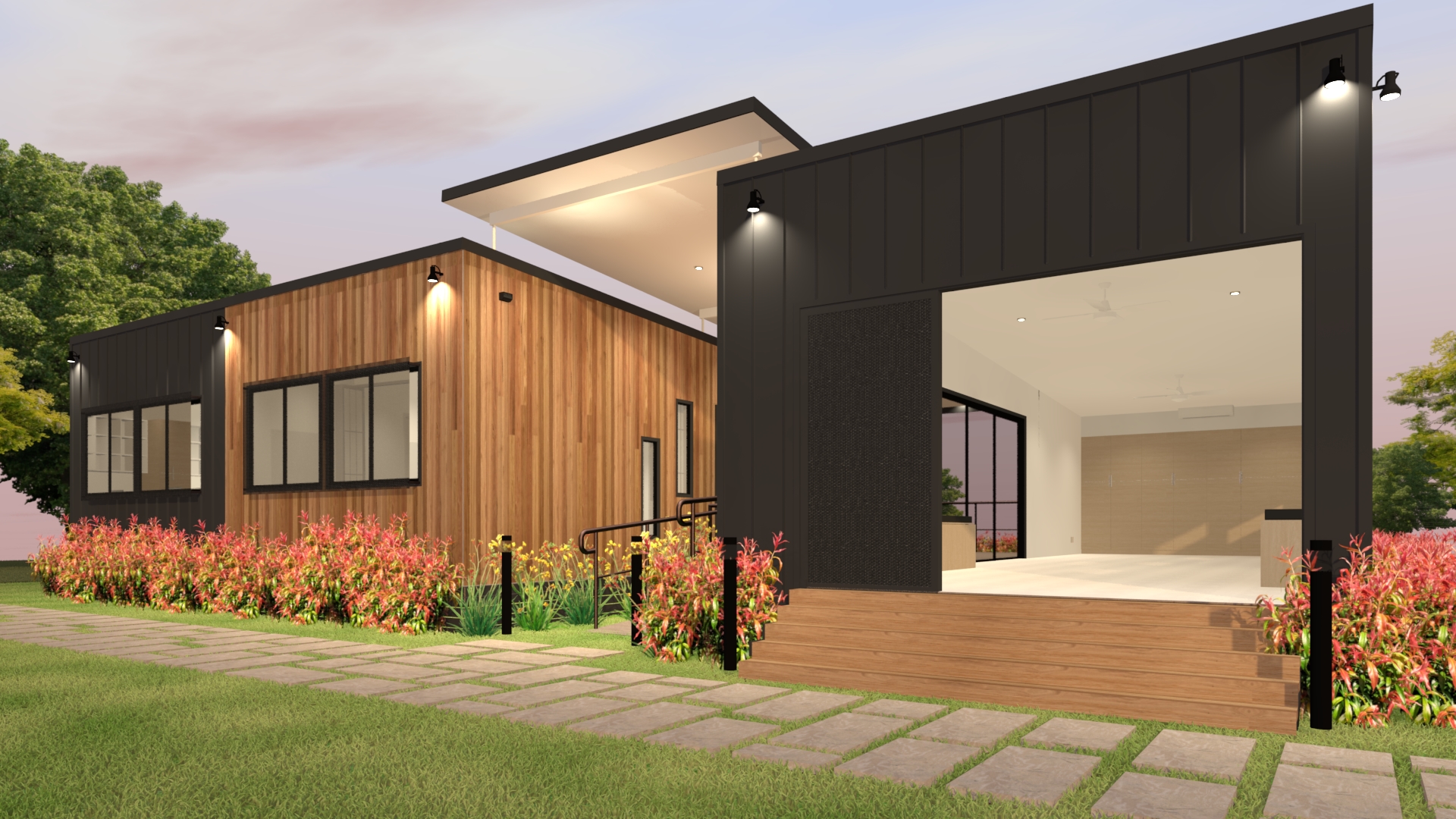 HOMElife Pods Commercial building design with flyover facade for a modular building