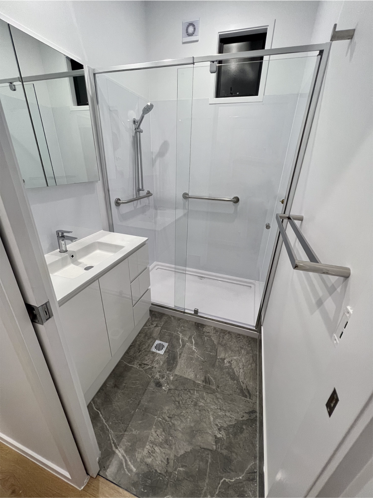 Homelife Pods bathroom interior shot with dolomite porcelain tiles